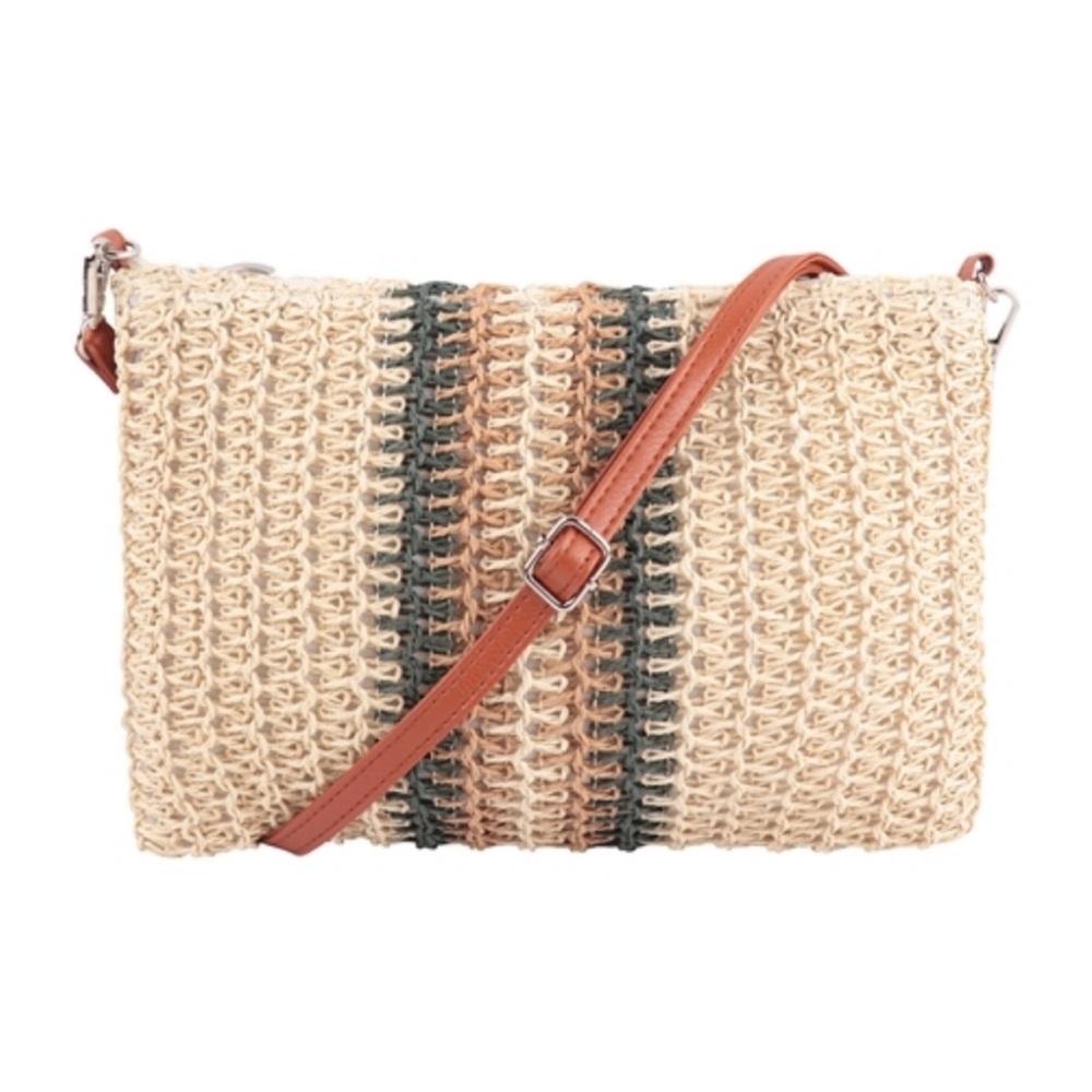 Blue Vertical Stripe Woven Crossbody Bag